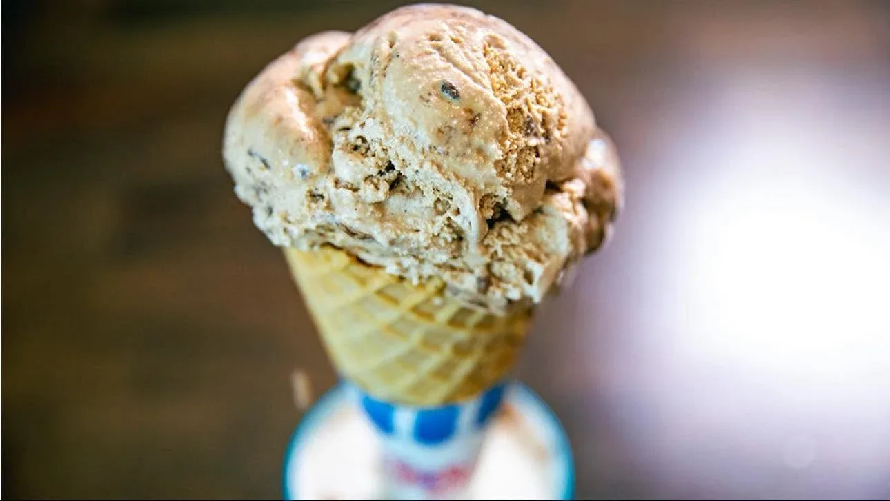 Ice cream in a waffle cone from Charlie’s Delights.
