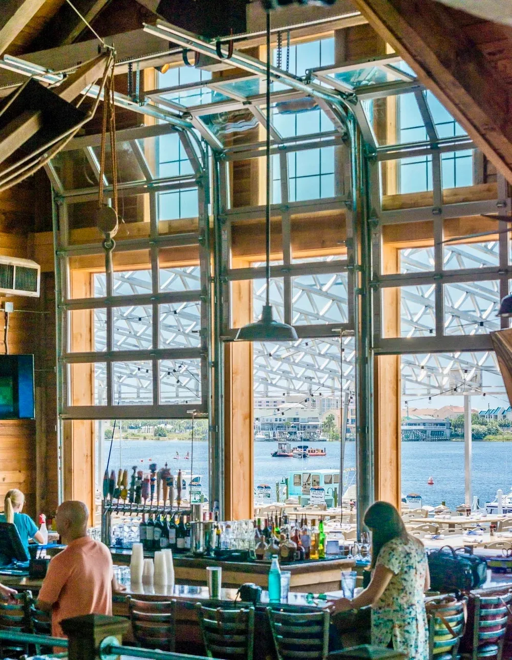 Brotula's dining room and bar overlooking Destin Harbor.