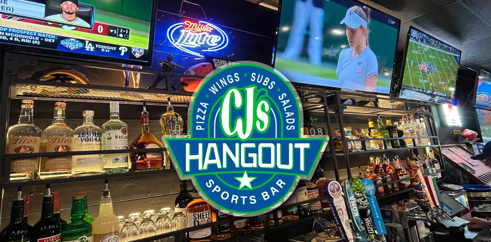 Bar interior and sports TVs at CJ’s Hangout in Destin