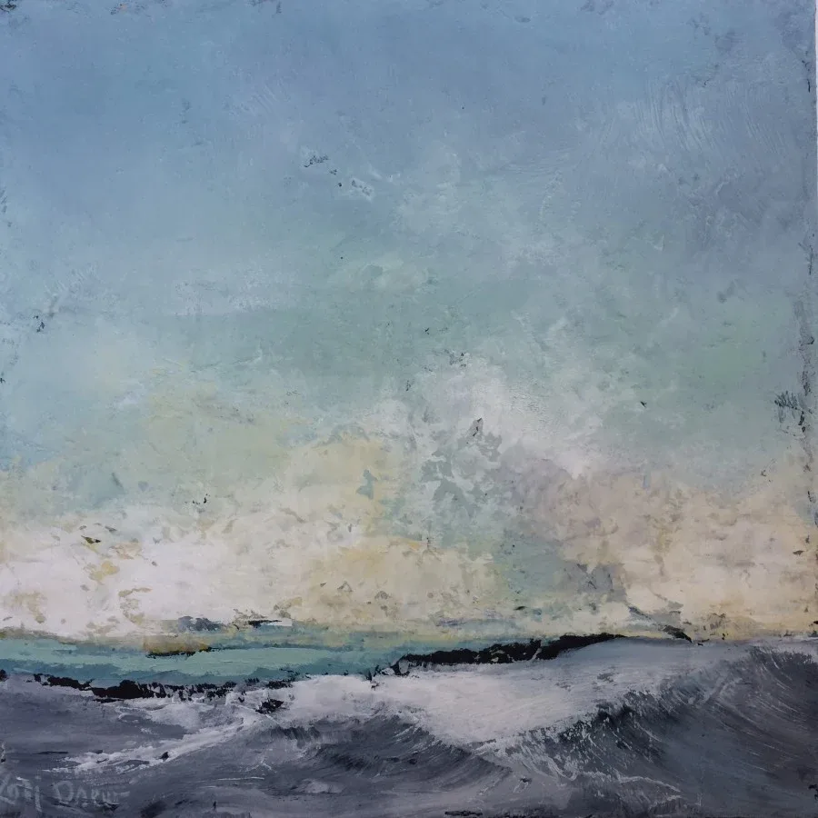 Coastal oil and cold-wax painting by Lori Drew.