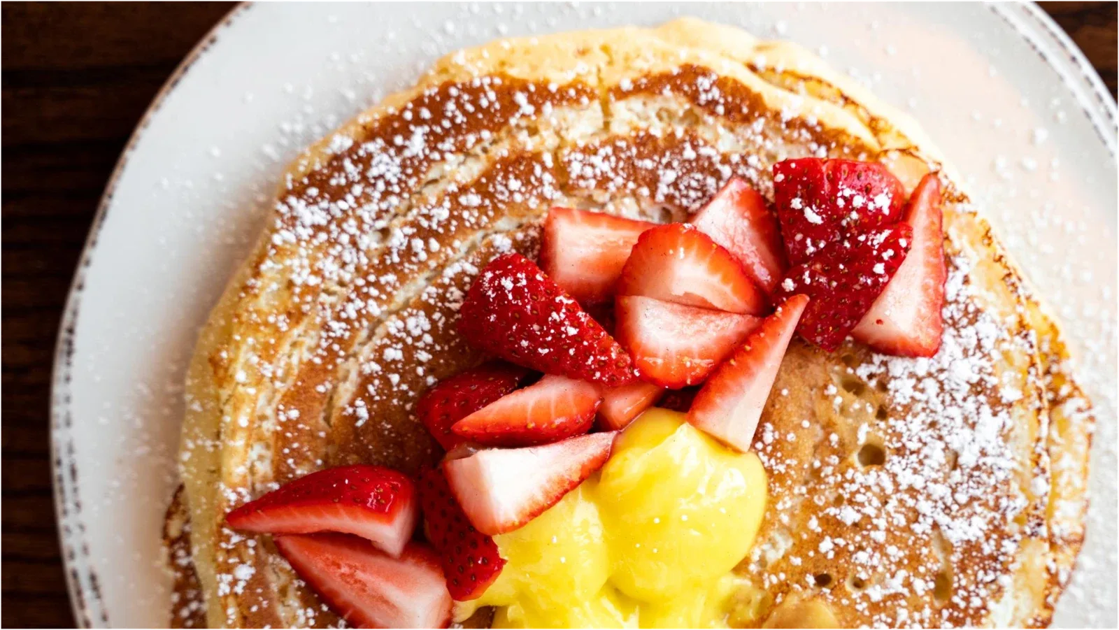 First Watch pancake topped with strawberries