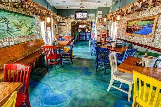 Colorful dining room at Hurricane Oyster Bar & Grill in Grayton Beach.
